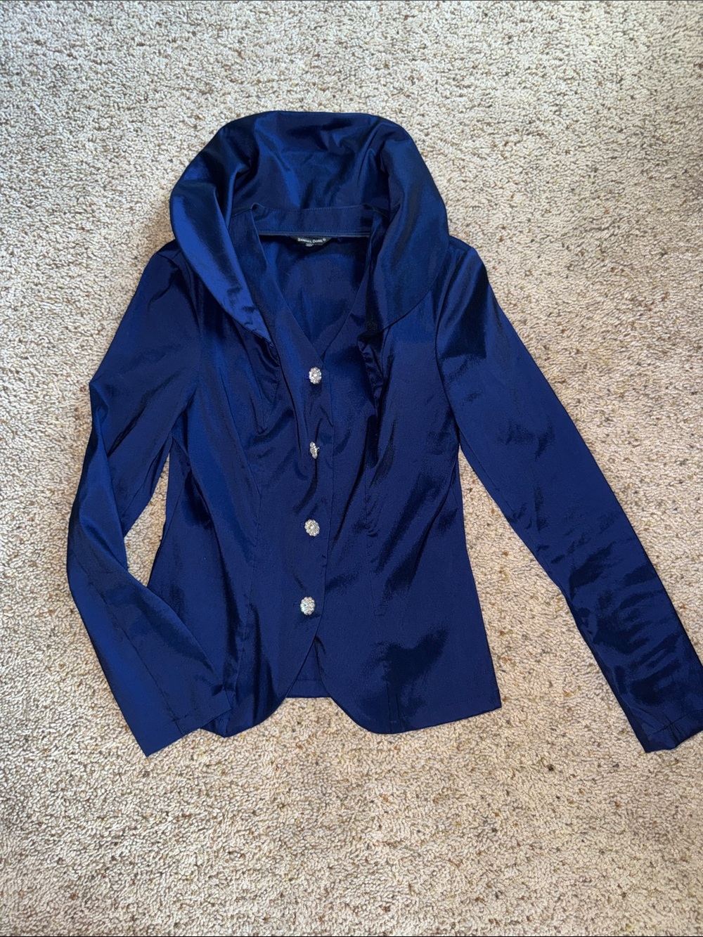 Samuel Dong Deep Blue Satin Collar Blazer